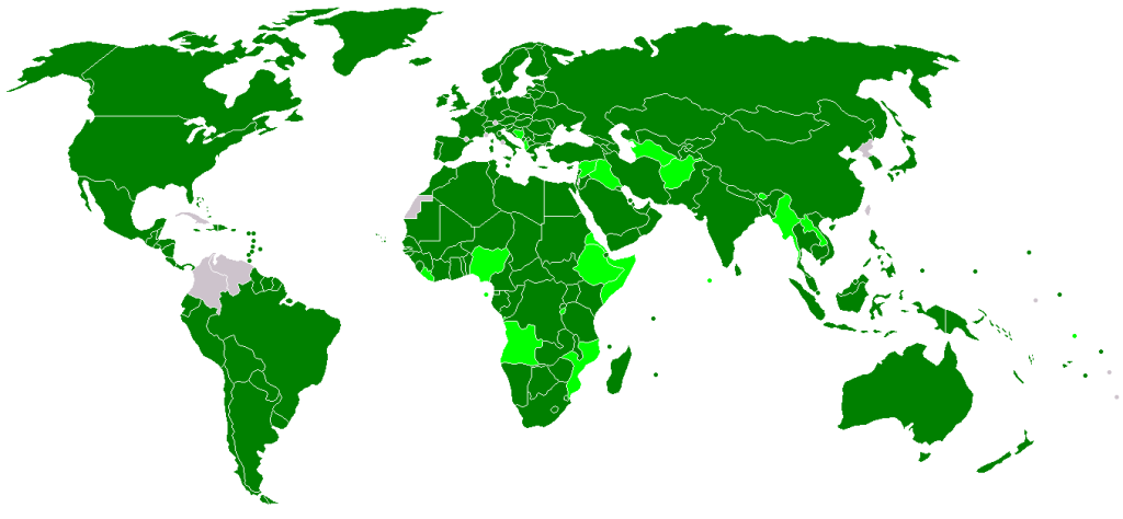 IMF Members: dark green; IMF members that have not accepted Article VIII, Sections 2, 3, and 4 of the Articles of Agreement, light green. Photo: Alinor/Wikimedia Commons